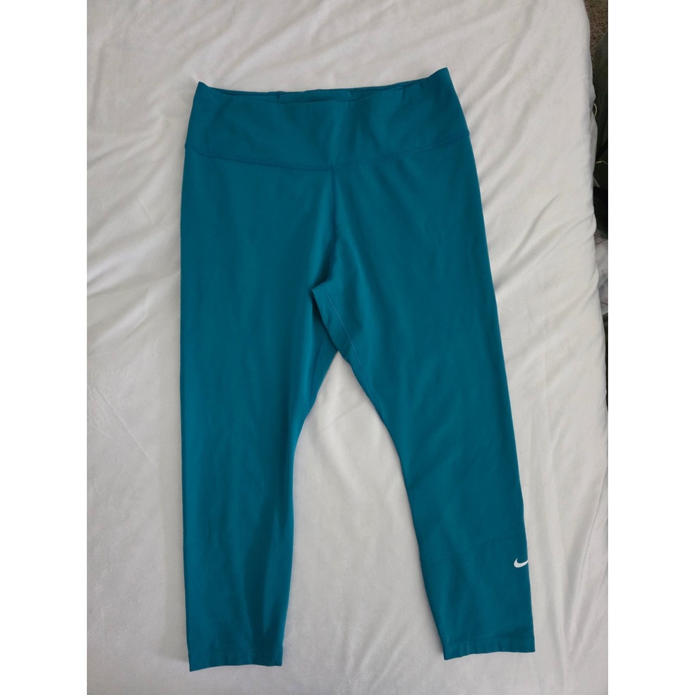Nike Womens Dri-FIT Cropped Leggings Teal Blue High Rise Activewear Capri L